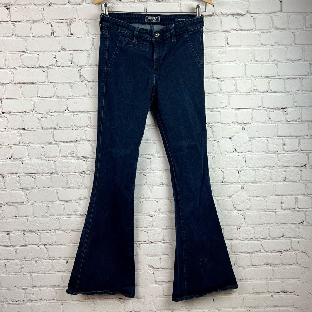 Guess Mid-Rise Flare Trouser Style Dark Wash Denim Jeans 28